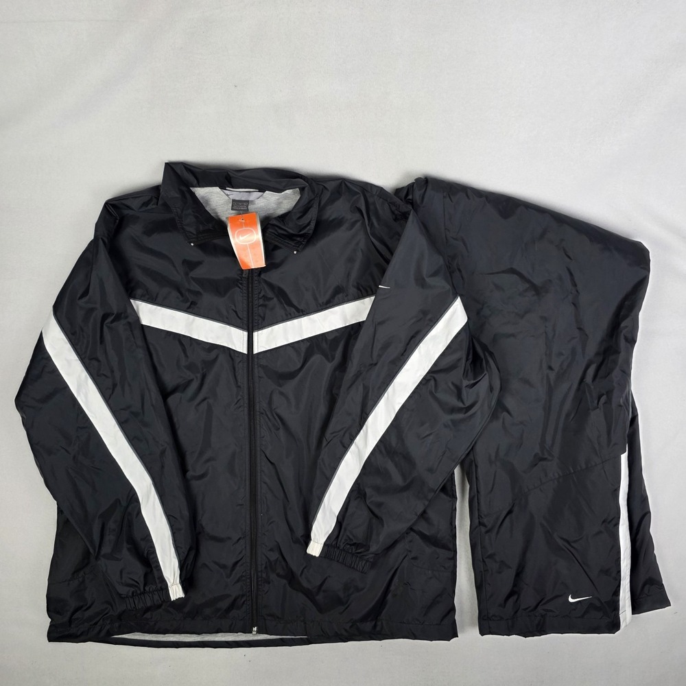 Vintage Y2k Nike Tracksuit Mens XL Black Deadstock Baggy Track Jacket Pants 90s